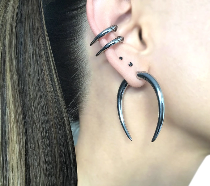Long Claw Stainless Steel Front Back Earrings, Gothic Ear Jacket