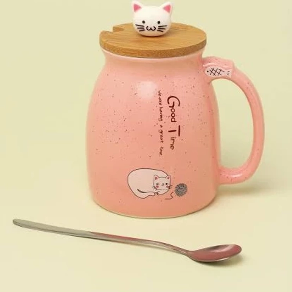 Cat Mugs Cute Ceramic Coffee Tea Cup with Lid and Spoon
