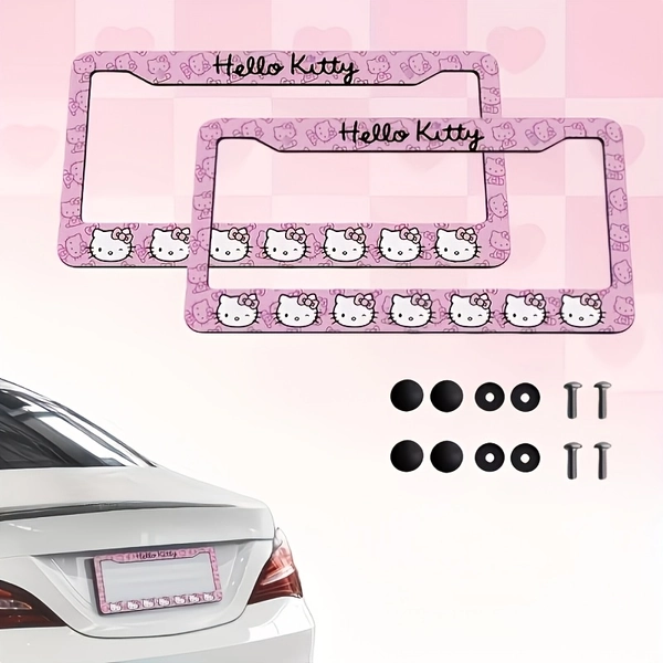 Hello Kitty Universal License Plate Frame with Screws And Washers, ABS Corrosion-Resistant Rustproof Aluminum Alloy Car License Plate Holder - Cute Car Accessory, Gift for Women, Siblings, Couples | Fashionable Design | Durable Frame