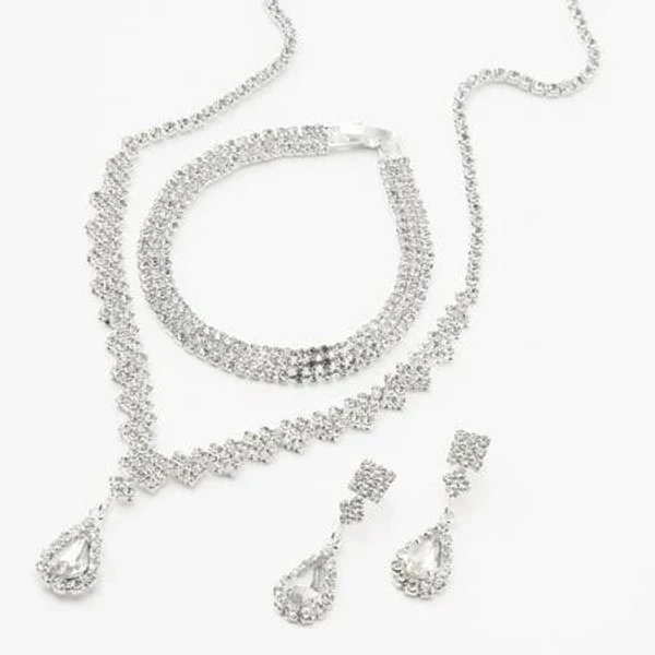 Claire's Unisex Silver Cubic Zirconia Teardrop Jewelry Set (3 Pack)