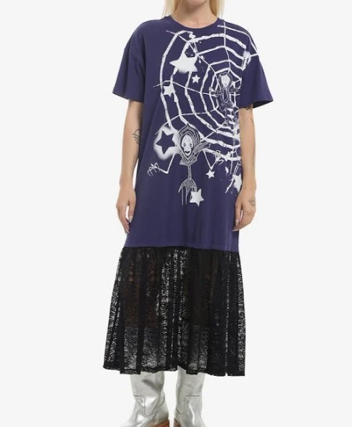Lace Layer Graphic T-Shirt Maxi Dress