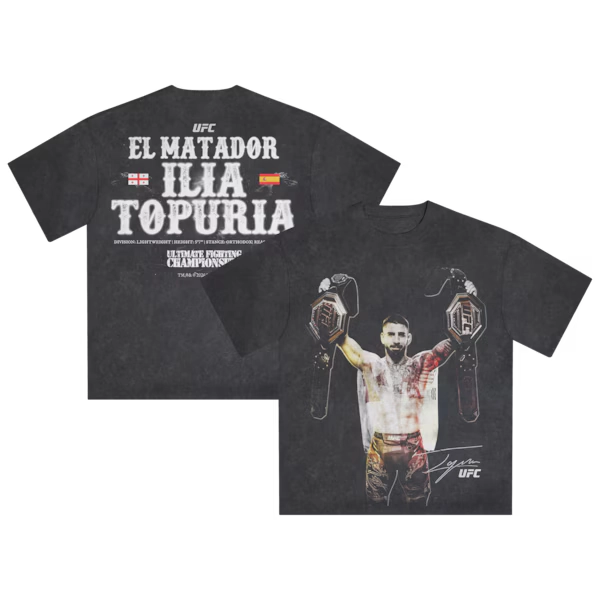 Men's Heather Black Ilia Topuria Double Champ Boxy T-Shirt