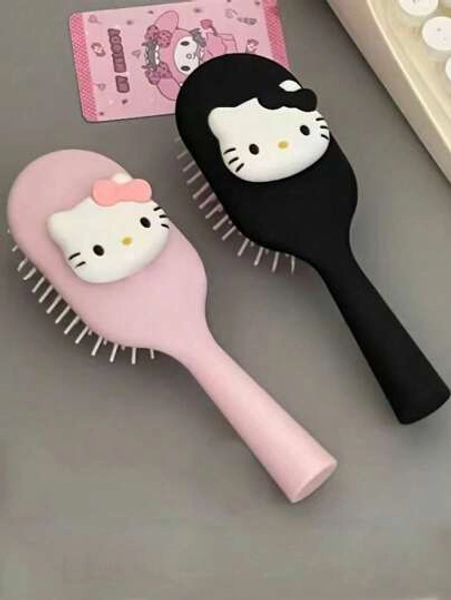Sanrio 1 Pc/2 Pcs Women Hello Kitty Cartoon Portable Hair Brush, Portable Paddle Hair Brush, Cute Cartoon Decor Hair Massage Comb, Suitable For Gentle Scalp Massage And Combing Normal Hair, Soft Cushion Brush, ABS Plastic Handle, Portable, Beauty And Personal Care Hair Styling Tools, Women Valentine's Day/Birthday Gift, Comb Color Randomly Distributed, Adjustable Curved Bristles