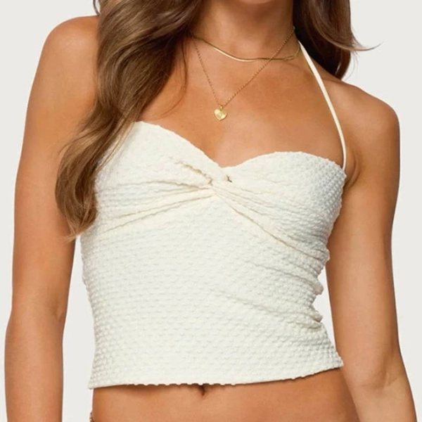 Edikted Women's Zoee Twisted Textured Halter Top