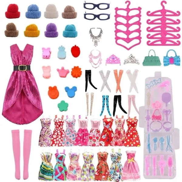 66Pcs=10*Doll Clothes+56*Doll Accessories 30cm 11.8inch Doll Multi Piece Clothing Accessory