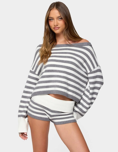 EDIKTED Saphi Striped Oversized Knit Sweater - GRAY - XS