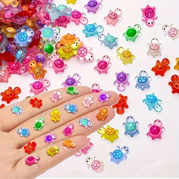 180pcs Glow-in-the-Dark Mini Resin Turtles - Colorful Starfish Charm, ABS Resin Handcrafts for Fairy Tale Gardens, Dollhouse Decor, Small Landscapes & Outdoor Displays, No Batteries Needed, Turtle Garden Decor, Dollhouse Ornaments, Whimsical Decor, Glossy Finish
