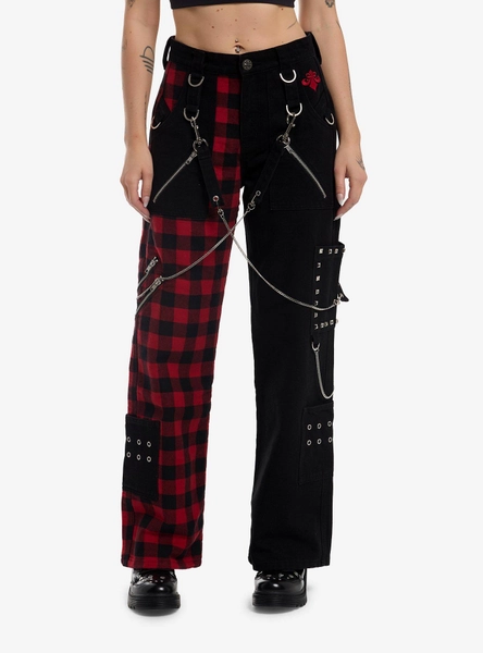 Affliction Black & Red Plaid Split Pyramid Stud Jeans