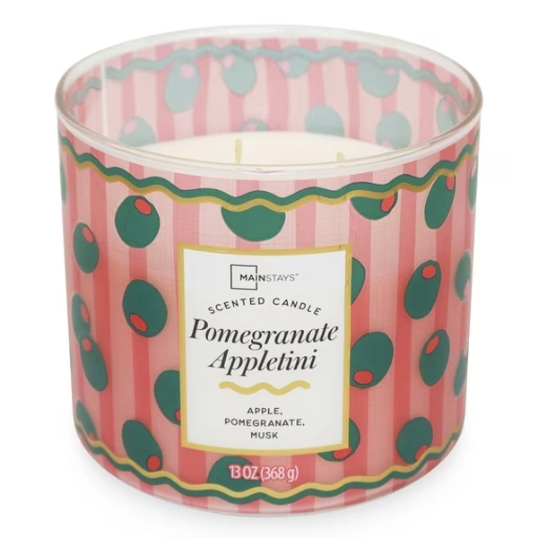 Mainstays Pomegranate Appletini Fragrance Candle, 3-Wick, Decorative Wrap, 13-Ounce