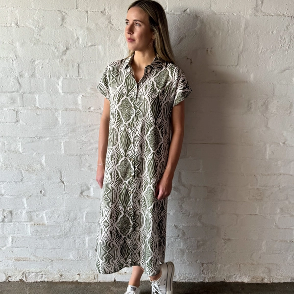 Sloane Olive Cap Sleeve Shirt Dress • His Apparel