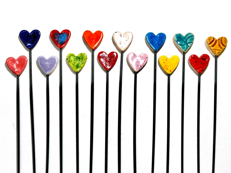 Ceramic Heart Plant Stakes (Set of 2): Garden Decor, Lovers Gift