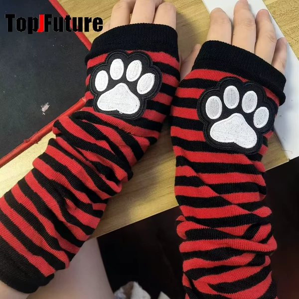 Women Men Gothic Lolita Glove Arm Cover Harajuku arm warmers Cat's paw Fingerless punk Long Wristband Y2K Girl gloves - AliExpress 