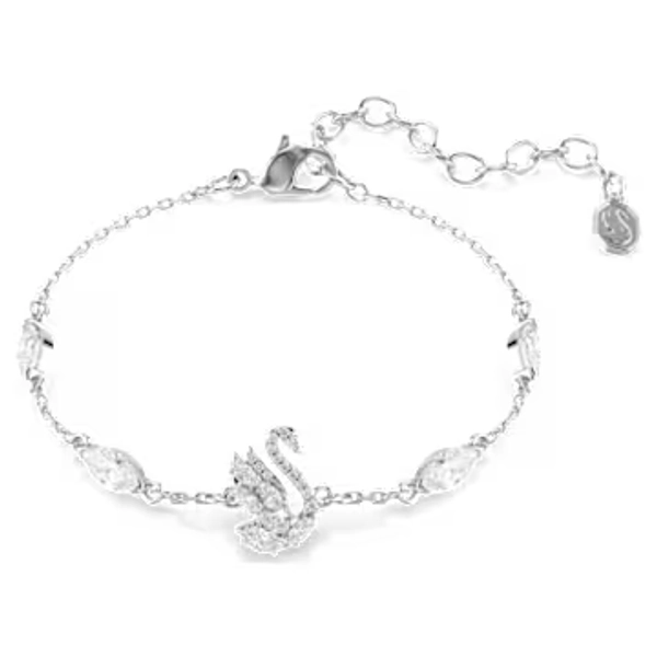 Swan bracelet, Mixed cuts, Swan, White, Rhodium plated