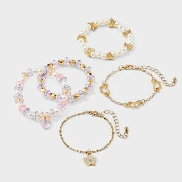 Cat & Jack Girls' Flowers & Butterflies Beaded Bracelet Set (5 Pack)