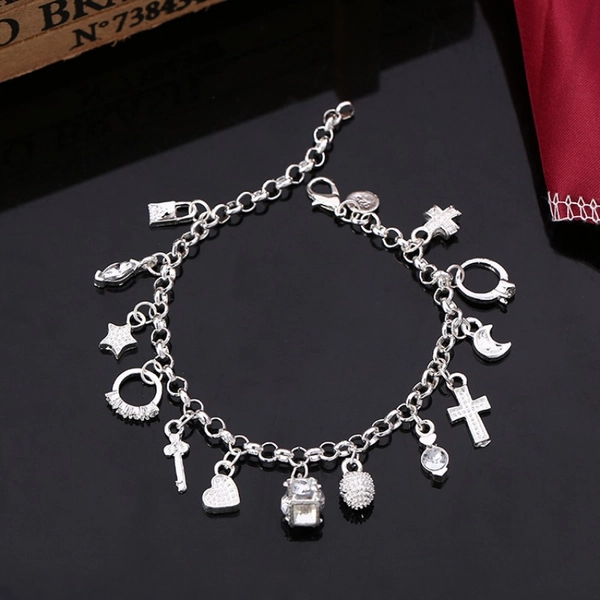 Glamorous Multi-Pendant Bracelet - Sparkling Celebration Jewelry for Special Occasions, Vintage Charm Bracelet, Golden Bracelets for Women High Quality, Jewellery for Women, Bracelet Charms, Bracelet, Vintage Bracelet, Bracelets for Women High Quality, Fashion Wrist Adornment, Special Occasion Jewelry, Women's Charm Bracelet, Sparkling Pendant Look, Retro Charm Aesthetic, Durable Jewelry Construction, Crafted Pendant Details