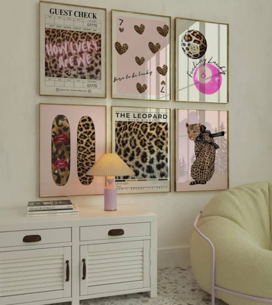 Pink Leopard Wall Art Set