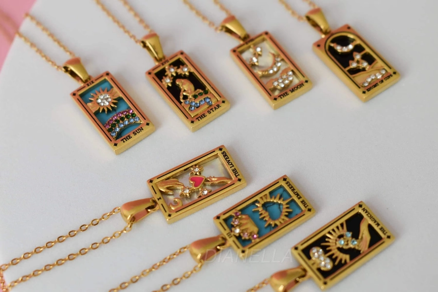 The World Tarot Card Necklace GOLD Star Moon Magician  Pendant Necklace Waterproof Personalized Handmade Astrology Jewelry by Luna Scott