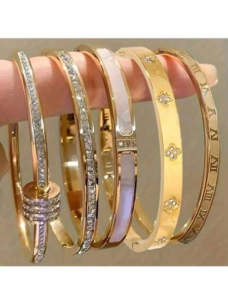 1pcs Classic Versatile Stainless Steel Stackable Bracelets Shiny Decoration Non-Fading High-End Jewelry