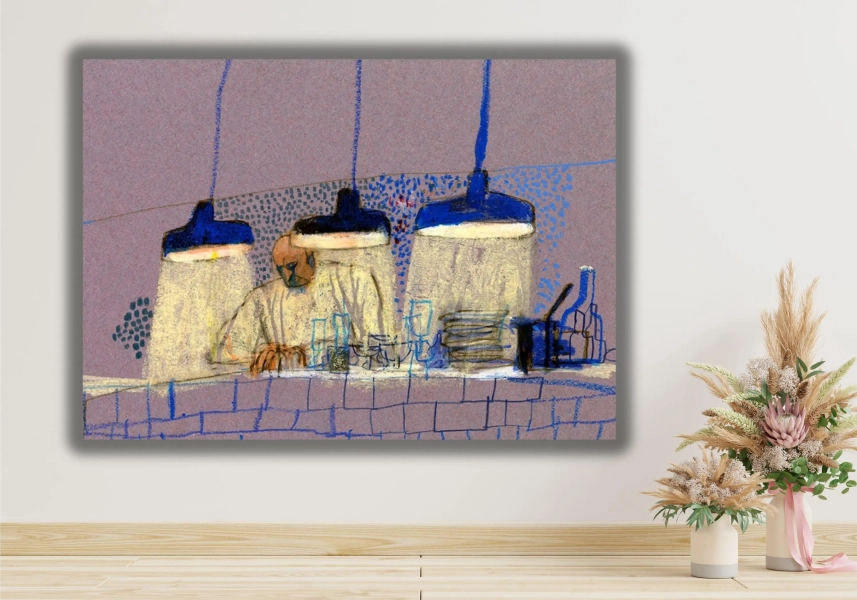 London Pub Bar Art Print Canvas, Dishoom Illustration, Large Giclée Wall Art for Kitchen, Bar or Restaurant Print,Ready to Hang Print Poster