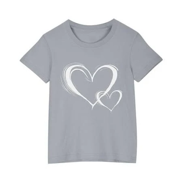 Ylsdy Girls Heart Print T Shirts 2025 Trendy Teen Girls Tee Tops Crew Neck Short Sleeve Blouses Casual Oversized Tshirt Gray 3 Years, Boy's, Size: 3T