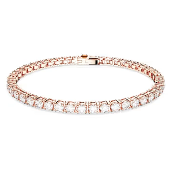 Matrix Tennis bracelet, Round cut, White, Rose gold-tone plated