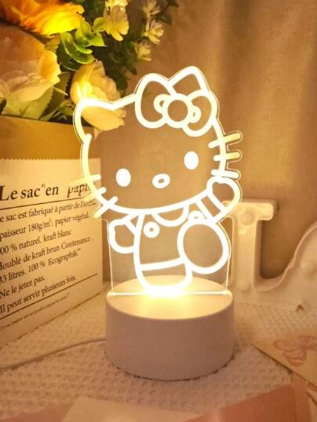 Sanrio 1pc 3D Hello Kitty Warm Light LED Night Light, Home Bedroom Decorative Lamp, USB Powered, Suitable For Bedside, Romantic Atmosphere Light, Creative Gift