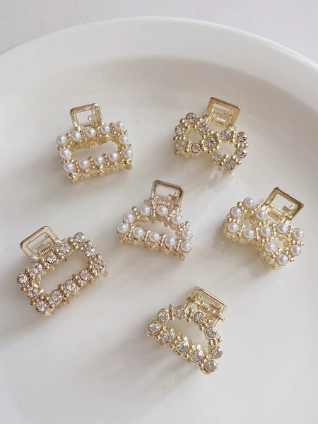 6pcs Women's Metal Faux Pearl Rhinestone Hair Claws Elegant Summer Claw Clips Hair Clips Hair Jaw Clip Hair Clamps Hair Clutch Hair Catcher Clip, School Stuff, College, Pearl Hair Accessories Fall Winter For Vacation Outfits Woman