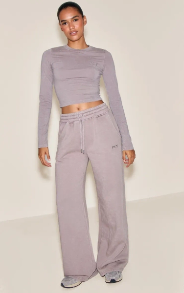 Charcoal Oversized Washed Wide Leg Joggers