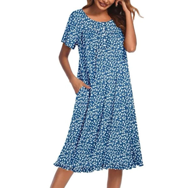 Ekouaer Women's Floral Short Sleeve Button-Front Muu Muu House Dress with Pocket