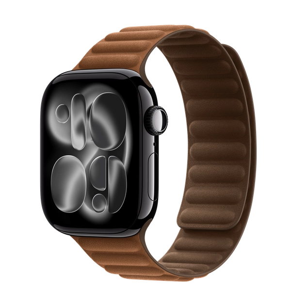 Apple Watch Series 11 GPS + Cellular, 42mm Jet Black Aluminum Case with Caramel Magnetic Link - M/L