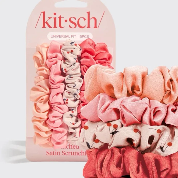 Kitsch Cherry Blossom Ruched Satin Scrunchies (5pc Set)
