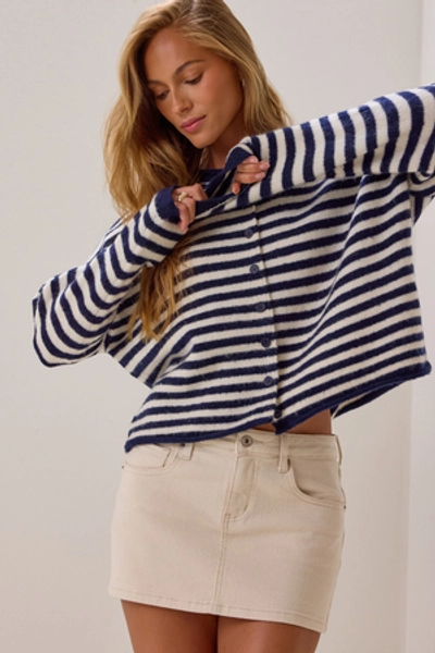 
        Madeline Striped Cardigan in Navy & Ivory | Altar'd State
    