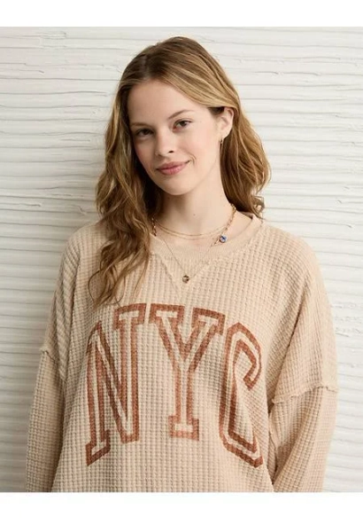 AE Women's Big Hug Crew Neck Waffle Sweatshirt