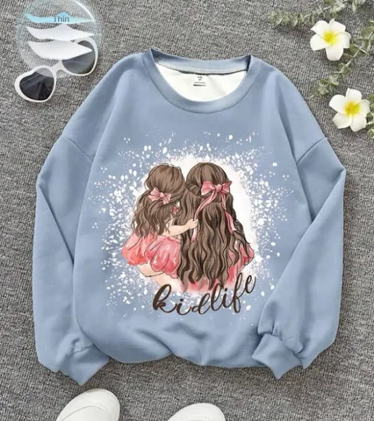SHEIN Tween Girl Letter & Figure Graphic Drop Shoulder Sweatshirt