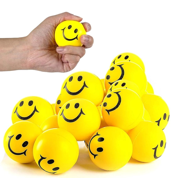 12-Pieces 5cm Yellow Smiley Balls Toys, Stress Balls