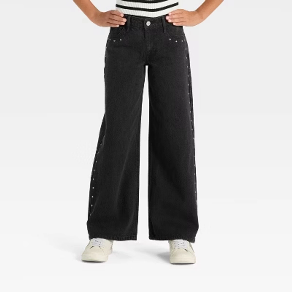 Girls' Mid-Rise Loose Slouchy Wide Leg Jeans - art class™