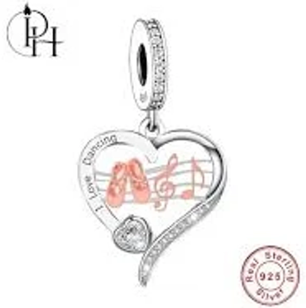 Pandora Fitting Music Dancer Charm 925 Silver Note Pendant Ballet Genuine Bracelet Heart Dangle