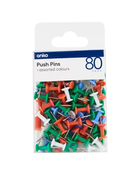 80 Pack Push Pins - Assorted - One Size