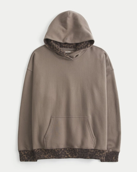 Oversized Leopard Trim Hoodie