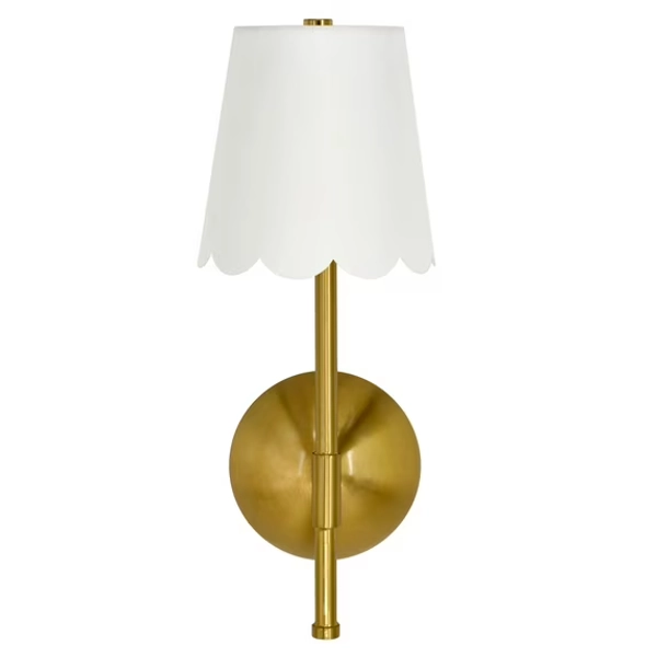 Home Decor Collection Sterling & Noble Home Cordless Brass Rechargeable Wall Sconce with Scalloped Fabric Shade and Remote