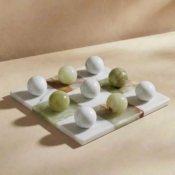 Green Marble Tic Tac Toe | Luxury Coffee Table Decor | Italian Marble Decorative Game | Modern Home Decor