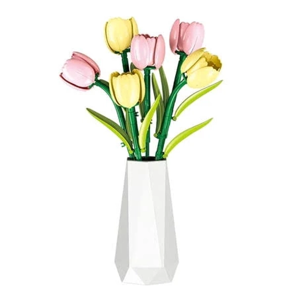 Chanbrick Tulips Bouquet Building Set Compatible with Lego Flowers Home Decor Gift for Adults Women Girls 186 Pcs, Pink