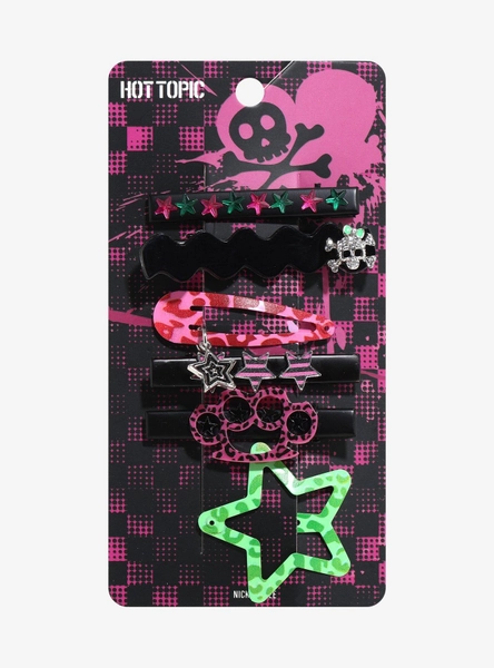 Neon Leopard Star Skull Hair Clip Set