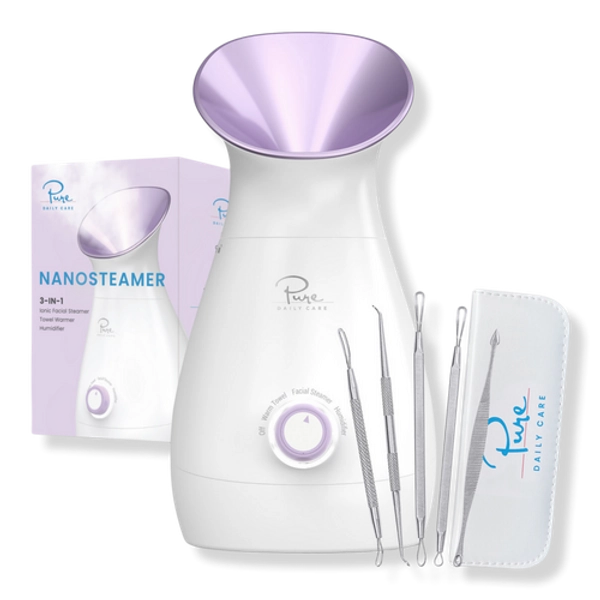 Nano Steamer 3-in-1 Facial Steamer, Humidifier, Towel Warmer with 5-Piece Skin Kit - Purple