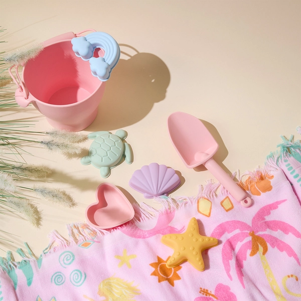 Silicone 7 piece Pink Beach Bucket Set