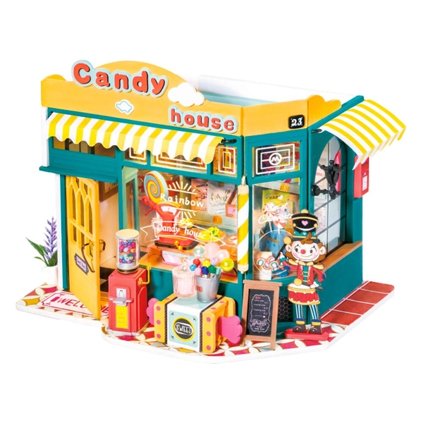 ポップなお菓子屋さんをミニチュアで作ろう！【公式】つくるんです ミニチュアハウス「キャンディハウス」DG158／あんしん日本語説明書・サポート付 組み立て ドールハウス DIY 工作 母の日 父の日 おうち時間 誕生日 知育