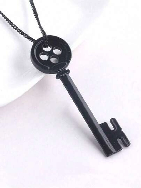 1pc Fantasy Horror Black Button Keychain, Black Key Necklace, Party Favor, Halloween Gift, Unisex Car Accessories Bag Charm School Cute Goth Y2k