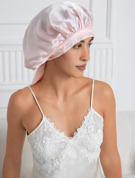 SilkSilky Women's 100% Mulberry Silk Elegant Bonnet with Long Ribbons