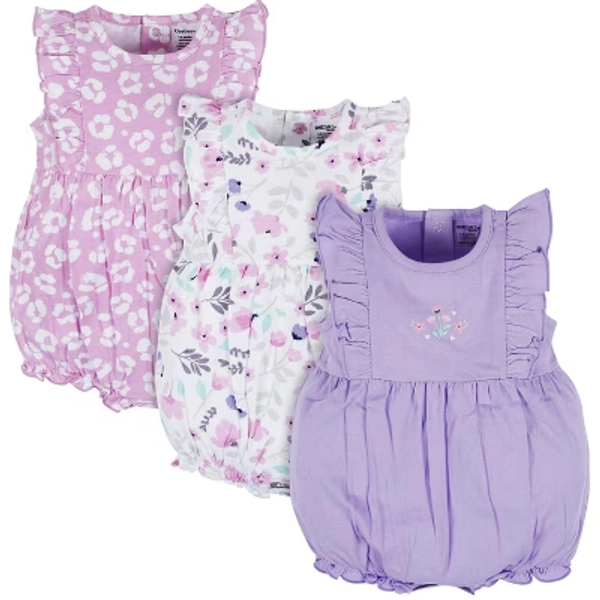 Onesies Brand Baby Girls' 3-Pack Rompers, Purple Floral, 3-6 Months