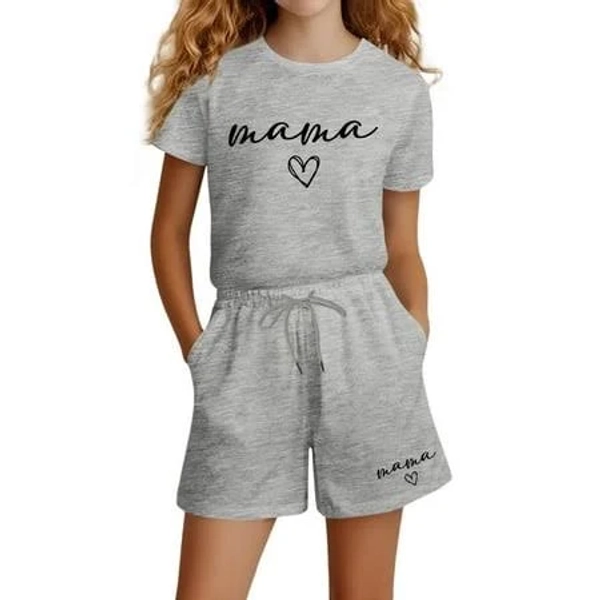 Shoper Summer Outfits for Girls Lightweight Letter Print Short Sleeve T-Shirt and Shorts Stylish Set Kids'
